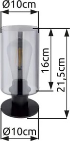 Globo 15465T Asztali lámpa matt fekete fém váz, füstszínű üveggel. , Ø:100, H:215, fényforrás nélkül 1xE27 60W 230V