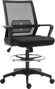 Vinsetto Ergonomikus Irodai Szék Állítható Lábgyűrűvel, Deréktámasz, Magasságban Állítható Forgószék Háló Üléssel, Rajzolószék Ringató Funkcióval, Fek