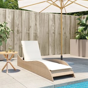 Bézs polyrattan napozóágy párnával 60x205x73 cm
