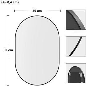 Ovális tükröt a falra OLVANI 80x40 cm fekete kerettel