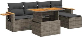 vidaXL 6 részes szürke polyrattan akácfa kerti ülőgarnitúra párnákkal