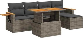 vidaXL 6 részes szürke polyrattan akácfa kerti ülőgarnitúra párnákkal