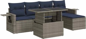 vidaXL 6 részes szürke polyrattan akácfa kerti ülőgarnitúra párnákkal