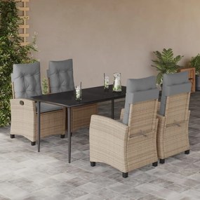 5 részes vegyes bézs polyrattan kerti étkezőgarnitúra párnákkal