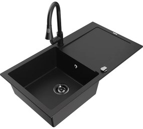 Mexen Leo, 1 kamrás gránit mosogató 900x500x190 mm és Elia mosogató csaptelep, fekete, 6501-77-670101-70-B