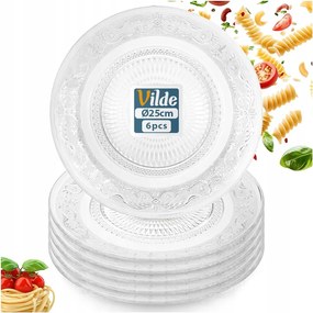 6x Díszített ÜVEGTányér Ebédlő Lapos Ebédlő Snack 25 cm