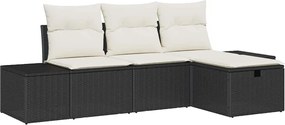 vidaXL Kerti Kanapé Szett párnával 4 pcs Fekete Poli rattan