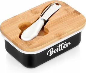 Vajtartó Fekete zárható vajtartó bambusz fedéllel vajvágó kés