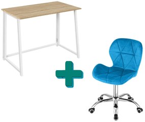 Dolgozószobai szett – összecsukható íróasztal ZARIMO 80×40 cm fehér + irodai szék AVOLA VELVET kék
