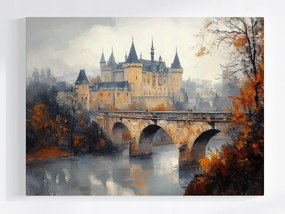 Vászonkép Canvas Tájkép Építészet Kastély Híd Folyó Ősz 100x75