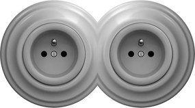 Kliklap - Dupla retro fali konnektor kerettel, 230 V, szürke