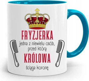 Kék Bögre Fodrásznak A Királynő Lehúzza A Koronát fényképes nyomtatással