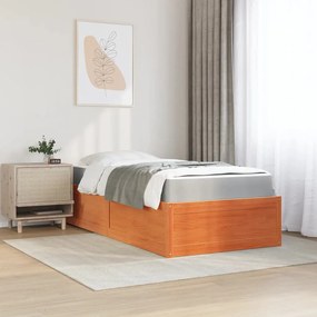 viaszbarna tömör fenyőfa ágy matraccal 100 x 200 cm