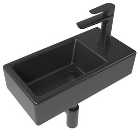 Bathroom set with right basin Brevis 40,5 cm, faucet, siphon, waste and valves in black KSETBRE2PBKM