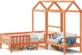 vidaXL viaszbarna tömör fenyőfa ágy és pad szett tetővel 100 x 200 cm