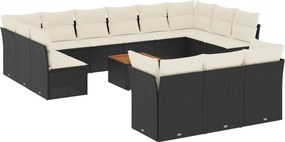 vidaXL 14 részes fekete polyrattan kerti ülőgarnitúra párnákkal