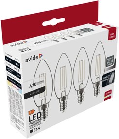 Avide LED White Filament Candle 4.5W E14 WW 2700K - 4er