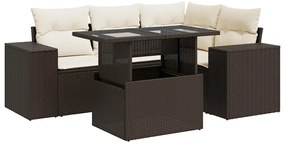 vidaXL 5 részes barna polyrattan kerti ülőgarnitúra párnával