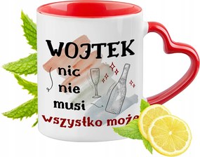 Piros bögre szív alakú füllel ajándékba