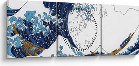 Kép - japán rajz, hullámok (órával) (90x30 cm)