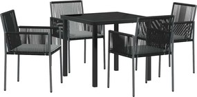 vidaXL Kert étkező szett 5 pcs Fekete PE Rattan