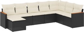 vidaXL 8 részes fekete polyrattan kerti ülőgarnitúra párnákkal