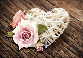 Fotótapéta flizelina Szív rózsák fa háttérrel Romantika 250x175 +ragasztó