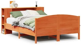 barna tömör fenyőfa könyvespolcos ágy matrac nélkül 120 x 190cm