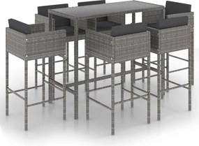 vidaXL 7 részes szürke polyrattan kerti bárszett párnákkal