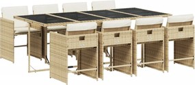 vidaXL 9 részes bézs polyrattan kerti étkezőgarnitúra párnákkal