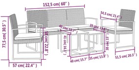 vidaXL 5 részes barna polyrattan kerti étkezőgarnitúra párnákkal