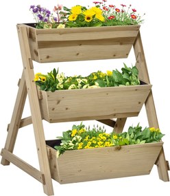 Outsunny 3-Szintes Fapréna Függőleges Virágágyás Nem Szőtt Anyaggal és Drainy Lyukakkal Városi Kert Növényekhez Virágcserepekhez 71x61x77 cm Természet