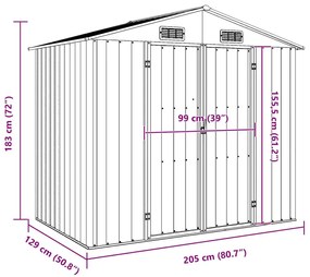 szürke horganyzott acél kerti fészer 205 x 129 x 183 cm