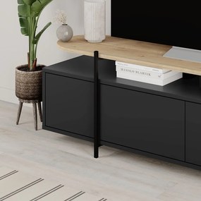Fekete TV-állvány tölgyfa dekorral 160x48 cm Hinoa – Marckeric