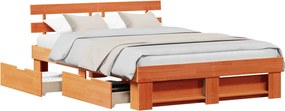 vidaXL Ágykeret fejtámlával Faggyú barna 150 x 200 cm Tömör fenyőfa