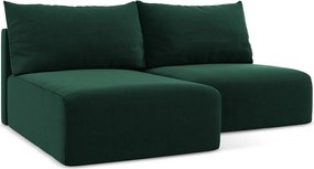 Sötétzöld bársony kinyitható-tárolóhelyes sarokkanapé (bal oldali-heverő résszel) Kalena – Makamii