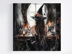 Canvas Vászonkép Boszorkány Figura Boszorkány Macska Tükör Szépség 80x80