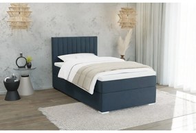 Sötétkék kárpitozott ágyneműtartós egyszemélyes ágy ágyráccsal 80x200 cm Bunny – Ropez