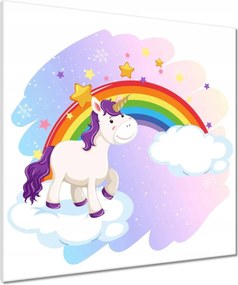 Vászonkép 70x70 Szivárvány és unikornis a felhőn