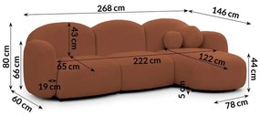 Terrakotta színű buklé sarokkanapé (jobb oldali-heverő résszel) Orbit – Ropez