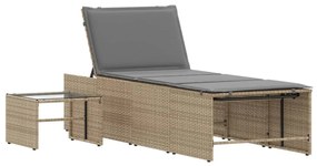 2 db bézs polyrattan napozóágy asztallal