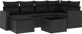 vidaXL 7 részes fekete polyrattan kerti ülőgarnitúra párnával