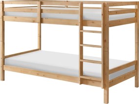 Emeletes ágy, 90x200, tömör fa, natúr, INEZA