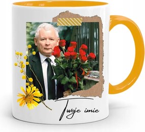 Sárga Bögre Jaroslaw Kaczynski Pis Elnök Ajándéka fényképes nyomtatással