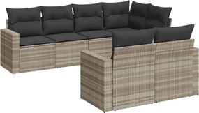 vidaXL 7 részes világosszürke polyrattan kerti ülőgarnitúra párnákkal