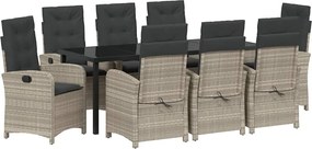 vidaXL Kert étkező szett párnával 9 pcs Világosszürke polirattan