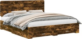 vidaXL Ágykeret fejtámlával fiókkal Füstölt tölgy 200 x 200 cm Faanyag