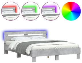 betonszürke ágykeret fejtámlával és LED-del 140x200 cm