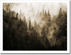 Poszter fehér keretben 40x30 Tájkép Szépia Hegyek Köd