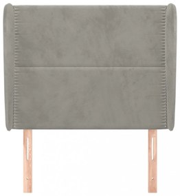 világosszürke bársony fejtámla szárnyakkal 83 x 23 x 118/128 cm